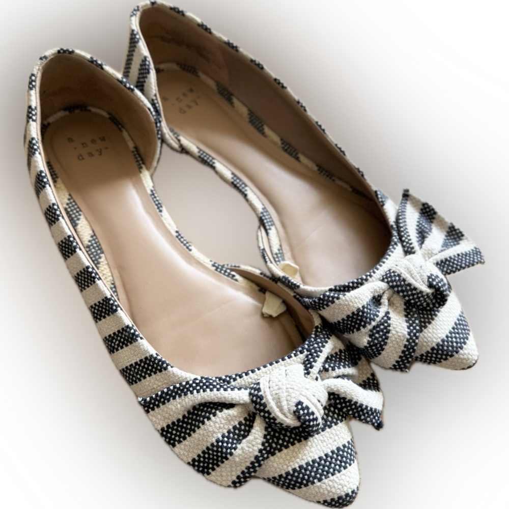 Navy Stripe Bow Flats